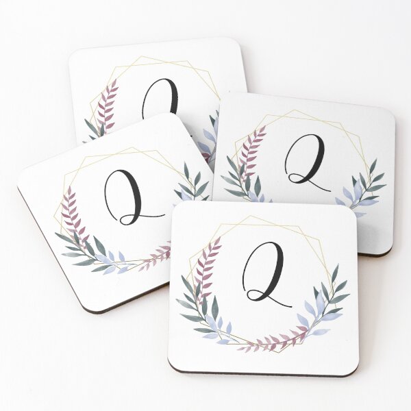 Item preview, Delicate gold frame monogram and colorful laurels letter Q designed and sold by JustSeasons.