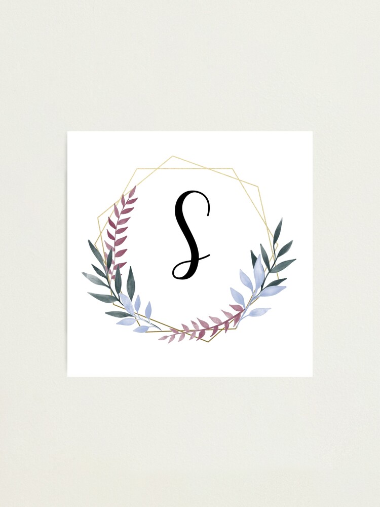 delicate gold frame monogram and colorful laurels letter s photographic print by justseasons redbubble