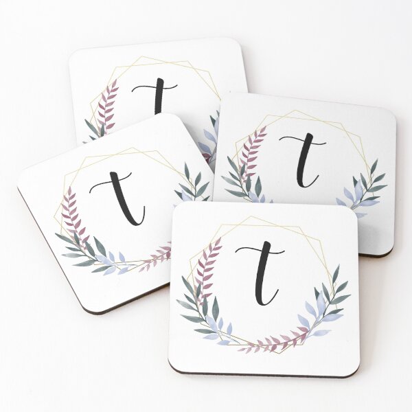 Item preview, Delicate gold frame monogram and colorful laurels letter T designed and sold by JustSeasons.