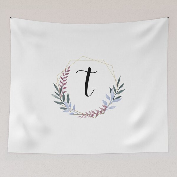 Item preview, Delicate gold frame monogram and colorful laurels letter T designed and sold by JustSeasons.