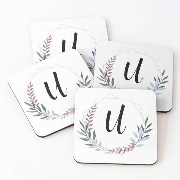 Item preview, Delicate gold frame monogram and colorful laurels letter U designed and sold by JustSeasons.