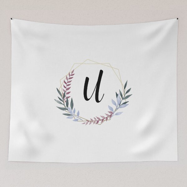 Item preview, Delicate gold frame monogram and colorful laurels letter U designed and sold by JustSeasons.