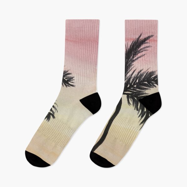Item preview, Sunset by the ocean and palm trees watercolor painting watercolour pattern  designed and sold by WatercolorFun.