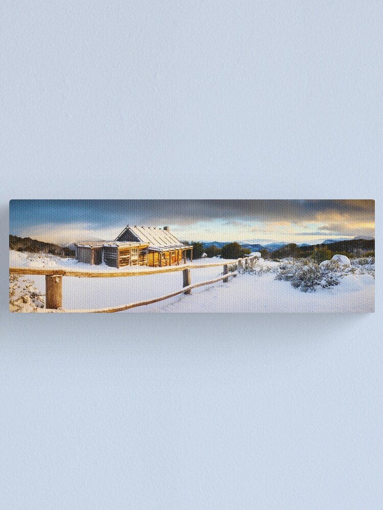 Thumbnail 1 of 3, Canvas Print, Craigs Hut Winter Sunrise, Mt Stirling, Victoria, Australia designed and sold by Chockstone.