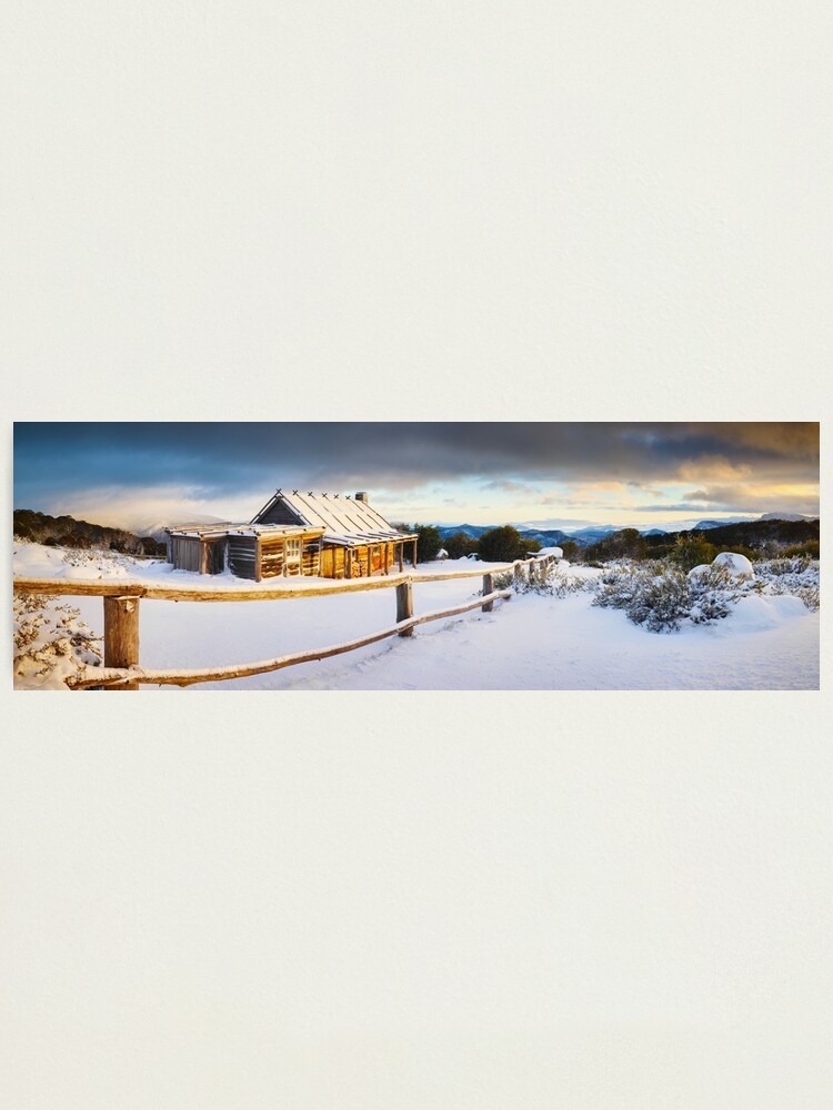 Thumbnail 1 of 3, Photographic Print, Craigs Hut Winter Sunrise, Mt Stirling, Victoria, Australia designed and sold by Chockstone.