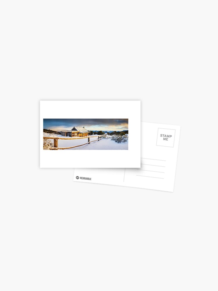Thumbnail 1 of 2, Postcard, Craigs Hut Winter Sunrise, Mt Stirling, Victoria, Australia designed and sold by Chockstone.