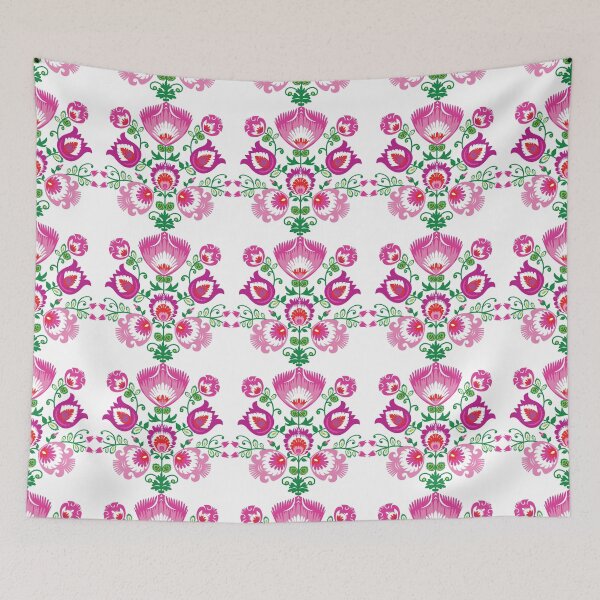 Item preview, Pink folklore on white designed and sold by FK-UK.