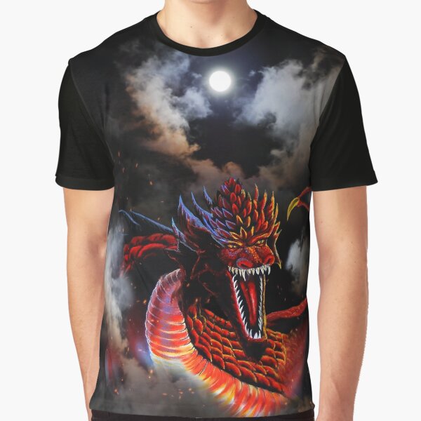 Moon Red Fire Dragon Clouds Graphic T-Shirt