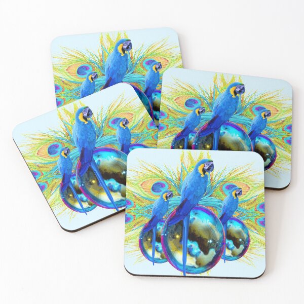 Item preview, FEATHERS & BLUE MACAWS ON BLUE BALLS ART designed and sold by sharlesart.