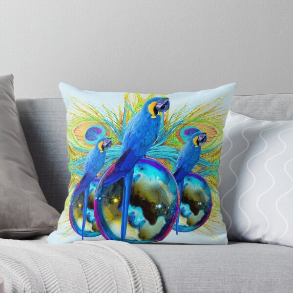 Item preview, FEATHERS & BLUE MACAWS ON BLUE BALLS ART designed and sold by sharlesart.
