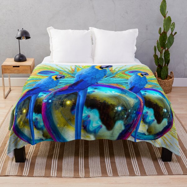 Item preview, FEATHERS & BLUE MACAWS ON BLUE BALLS ART designed and sold by sharlesart.