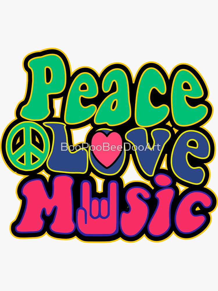 Peace Love Music Boopoobeedoo Sticker By Boopoobeedooart Redbubble