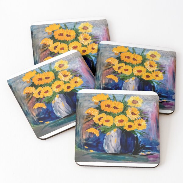 Item preview, sunflowers in a metallic blue and silver vase   designed and sold by kkartwork.