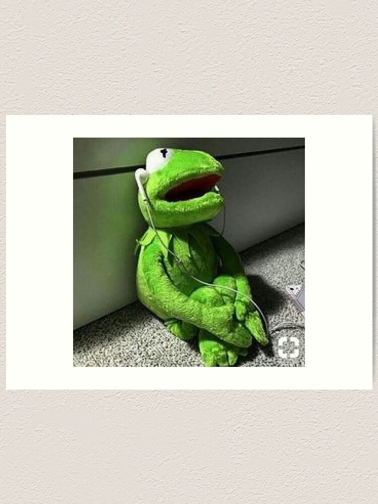 Sad Kermit with earphones Art Print for Sale by Professional Memer
