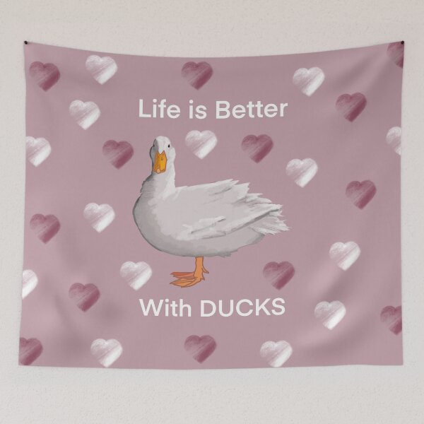 Item preview, Life is Better with Ducks Pekin Duck Love Heart Print in Mauve Pink and Rose designed and sold by PrettyLittlePic.