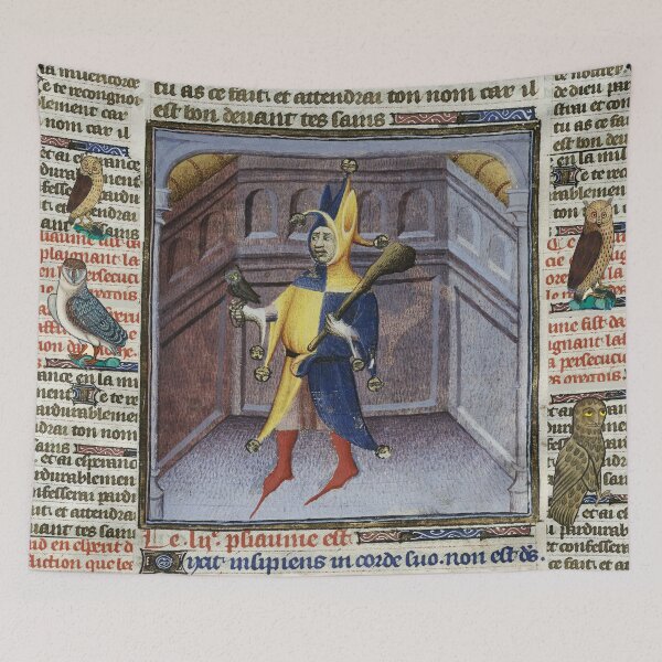 Item preview, JESTER HOLDING OWL MEDIEVAL MANUSCRIPT designed and sold by BulganLumini.