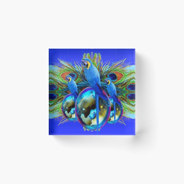 Item preview, FEATHERS & TROPICAL BLUE MACAWS ON BLUE BALLS ROYAL BLUE ART designed and sold by sharlesart.