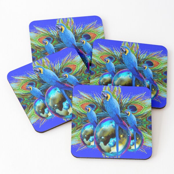 Item preview, FEATHERS & TROPICAL BLUE MACAWS ON BLUE BALLS ROYAL BLUE ART designed and sold by sharlesart.