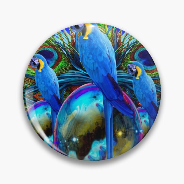 Item preview, FEATHERS & TROPICAL BLUE MACAWS ON BLUE BALLS ROYAL BLUE ART designed and sold by sharlesart.