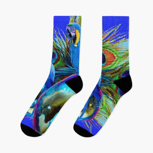 Item preview, FEATHERS & TROPICAL BLUE MACAWS ON BLUE BALLS ROYAL BLUE ART designed and sold by sharlesart.