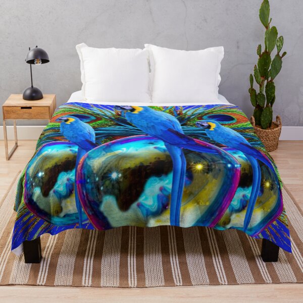 Item preview, FEATHERS & TROPICAL BLUE MACAWS ON BLUE BALLS ROYAL BLUE ART designed and sold by sharlesart.