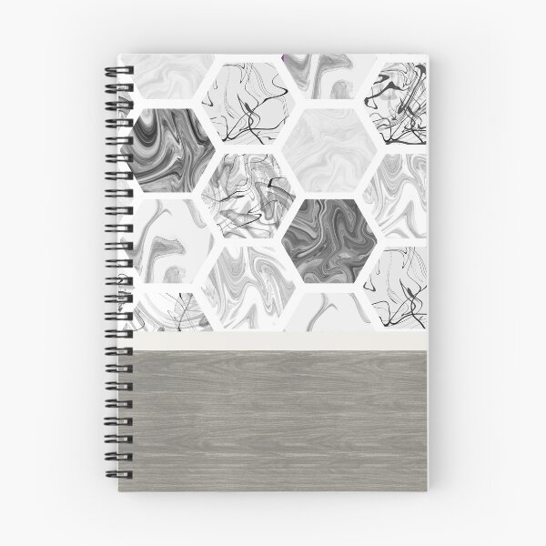 Item preview, White black and gray marble hexagon with gray wood design designed and sold by LeahsColorBox.
