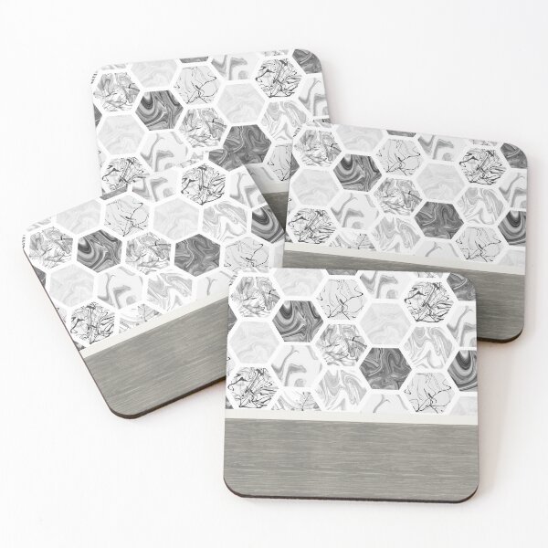 Item preview, White black and gray marble hexagon with gray wood design designed and sold by LeahsColorBox.