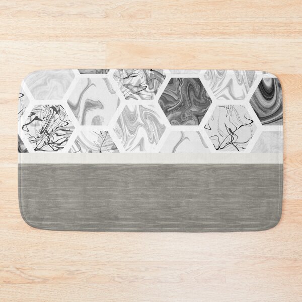 Item preview, White black and gray marble hexagon with gray wood design designed and sold by LeahsColorBox.