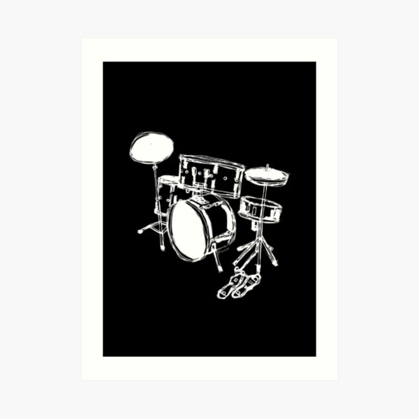 Drum Kit Rock Black White Art Print