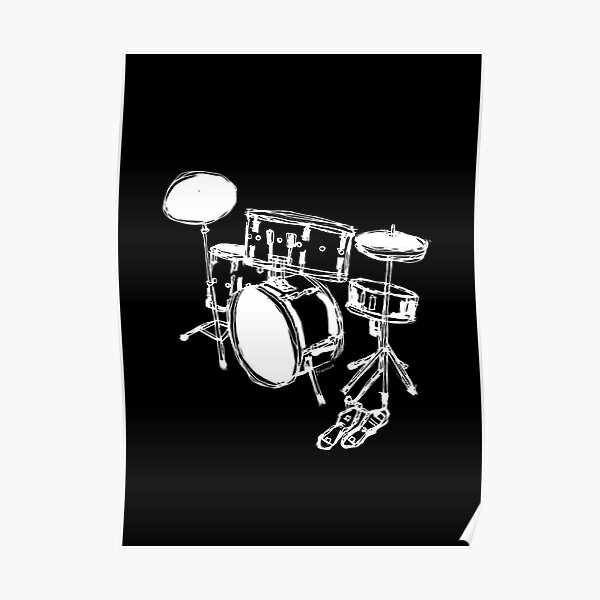Drum Kit Rock Black White Poster