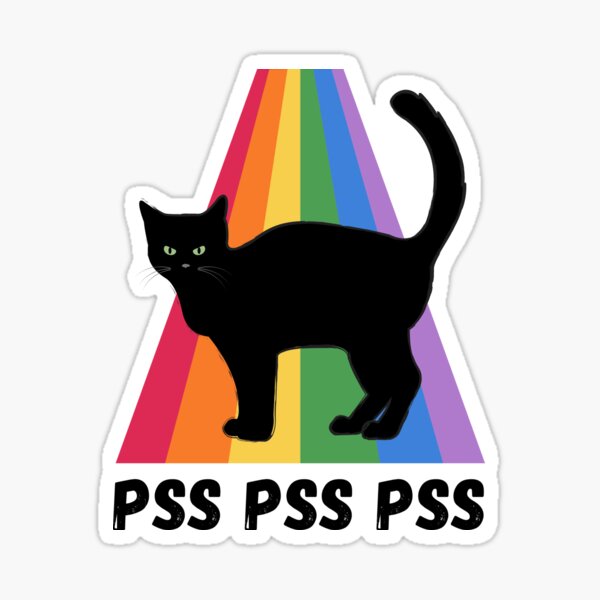 Pss pss pss black cat with a rainbow background Sticker