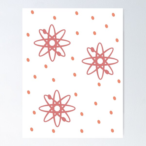 Item preview, Retro Atomic Pattern in Coral Pink with Orange Polka Dots designed and sold by LavenderMint.