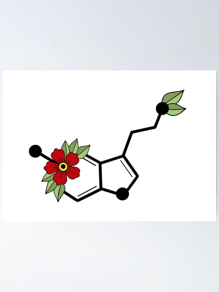 Serotonin Molecule Hand Drawn With Flowers