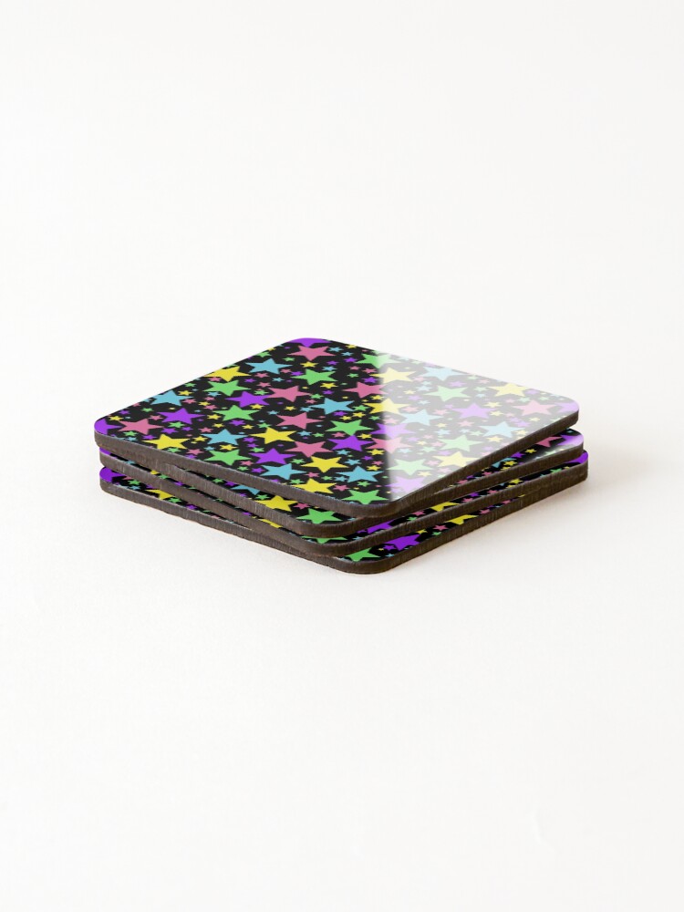 Thumbnail 4 of 5, Coasters (Set of 4), Colorful Random Star Abstract Pattern (black background) designed and sold by mrtraz.