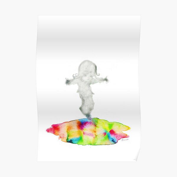 Girl jumping rainbow puddle Poster