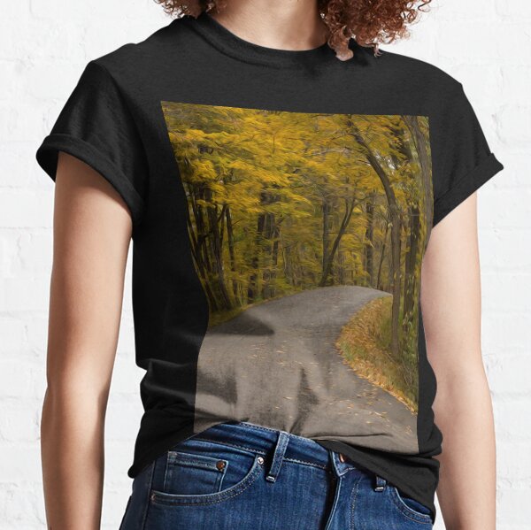 Winding Road Pavement Autumn Fall Trees Classic T-Shirt