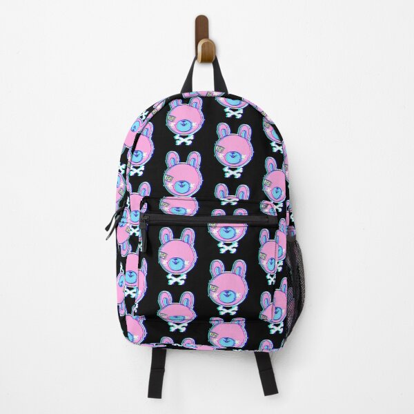 Pastel Goth Backpack PU Leather Creepy Bunny and Rainbows 