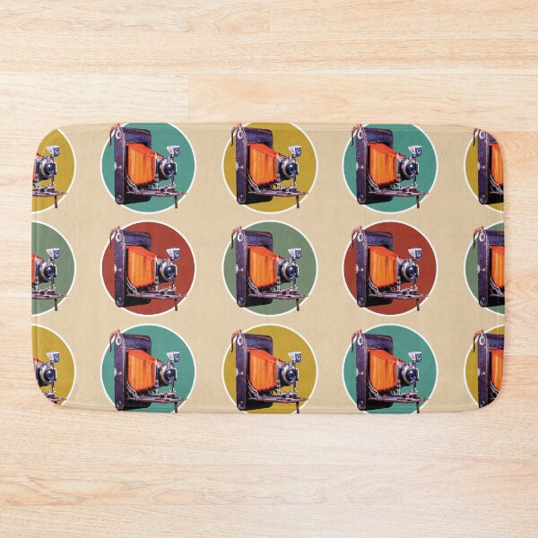 Item preview, Classic Cameras: Circle Pattern Weathered Old Film Camera in 1940s Art Deco Orange and Yellow Colors designed and sold by GraffitiSoup.