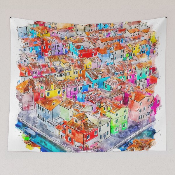 Item preview, Burano The Colorful Island of Lace Italy Watercolor designed and sold by VerboShop.