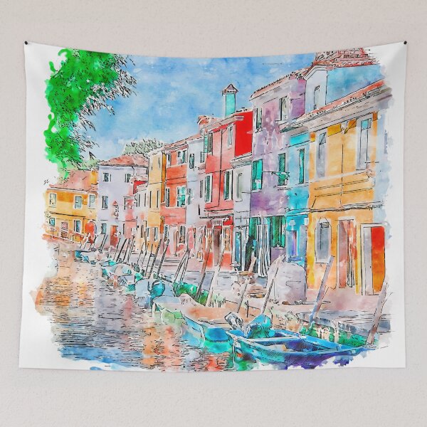Item preview, Colorful Burano Island Italy Watercolor designed and sold by VerboShop.