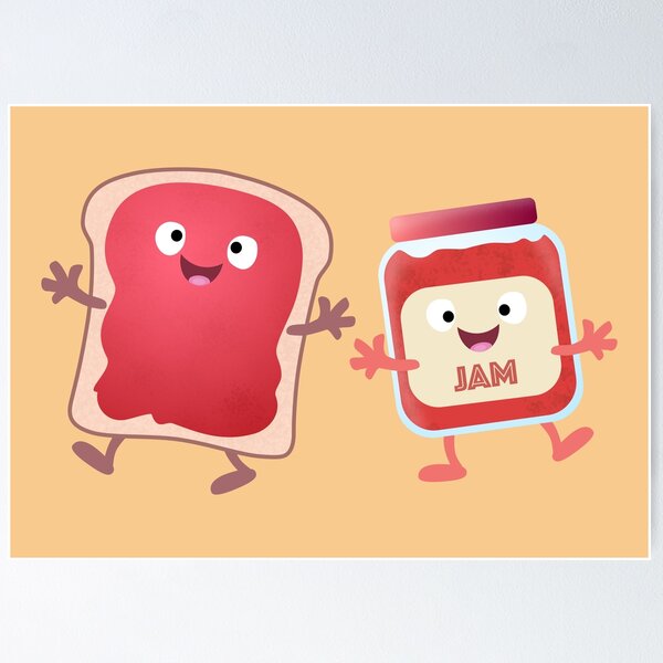 Cute Bread With Cute Strawberry Jam Cartoon - Breakfast - Magnet