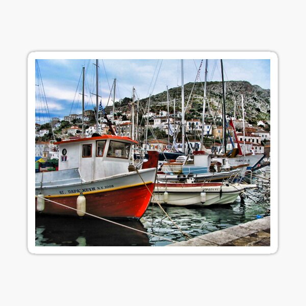 Colorful Fishing Boats - Island of Aegina, Greece Sticker