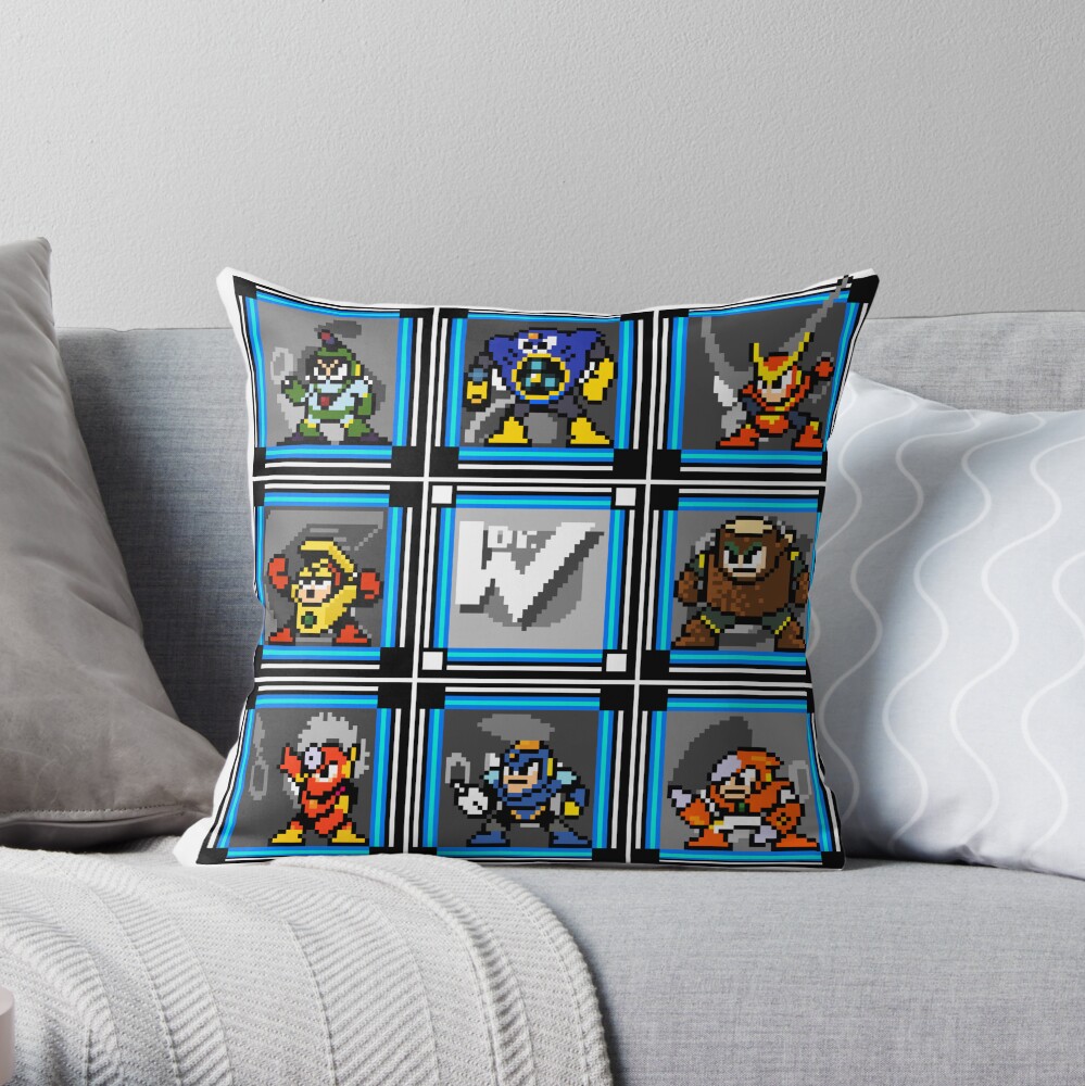 New Style Megaman 2 Boss Select (with Sprites) Throw Pillow by Funkymunkey TP-BE7BRD5S