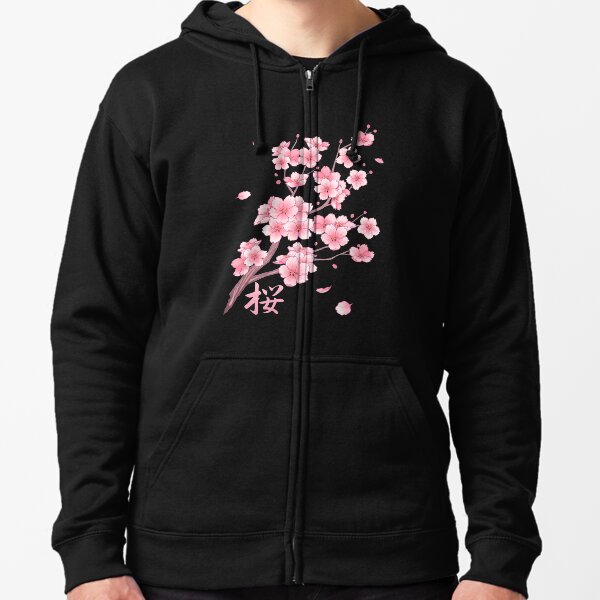 Falling Sakura Cherry Blossom Zipped Hoodie