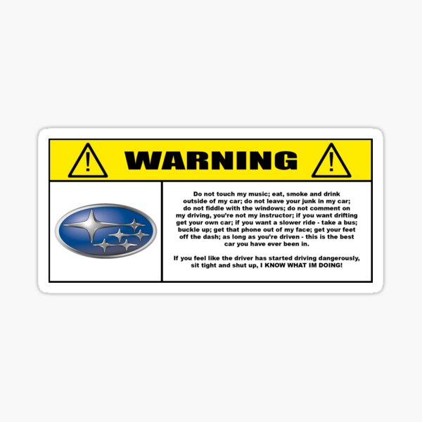 Reglas de comportamiento en el automóvil. Subaru Pegatina
