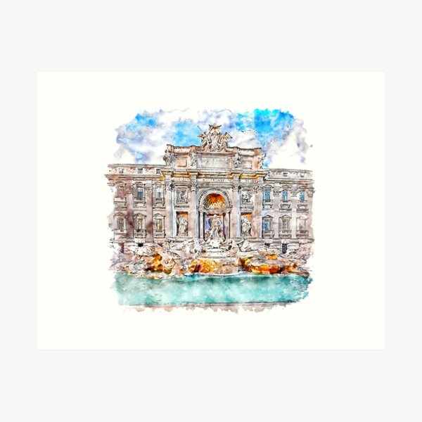Item preview, Fontana di Trevi Roma Watercolor designed and sold by VerboShop.