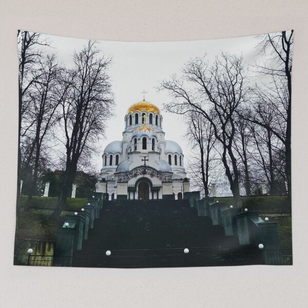 Item preview, Orthodox church with shining domes on a dull autumn day  designed and sold by helenkaiy.