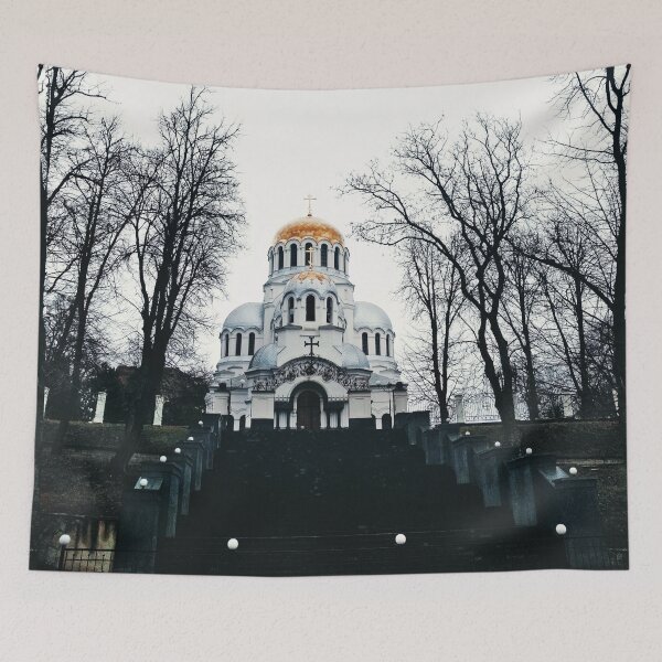 Item preview, Orthodox church with shining domes on a dull autumn day  designed and sold by helenkaiy.
