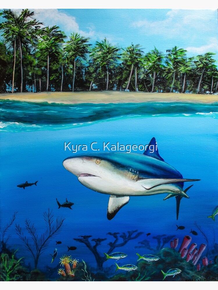 Palm Tree Reef - Reef Shark Painting | Poster