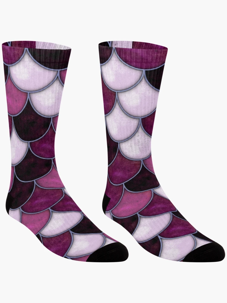 Thumbnail 3 of 5, Socks, Purple Scale Tile Pattern designed and sold by DifferentCreate.
